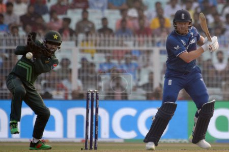Photo for November 11, Kolkata, India: Jonny Bairstow of England  plays a shot during the 2023 ICC Men's Cricket World Cup match between England and Pakistan at the Eden Gardens Stadium - Royalty Free Image