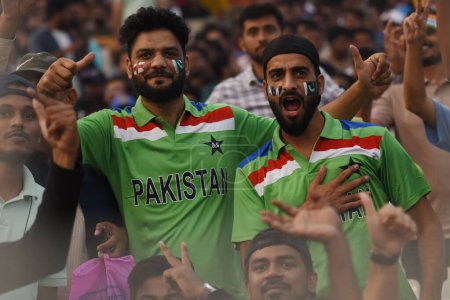 Photo for November 11, Kolkata, India: Fans  are seen   during the 2023 ICC Men's Cricket World Cup match between England and Pakistan at the Eden Gardens Stadium - Royalty Free Image