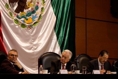 Téléchargez les photos : 14 novembre 2023, Mexico, Mexique : Le directeur de la Commission fédérale de l'électricité, Manuel Barttlet, comparaît devant les présidents de la Commission de l'énergie - en image libre de droit