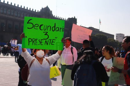 Photo for November 15, 2023 in Mexico City, Mexico: Teachers take part during a demonstration to  demand increase in  salaries and working conditions. at Mexico City downtown - Royalty Free Image