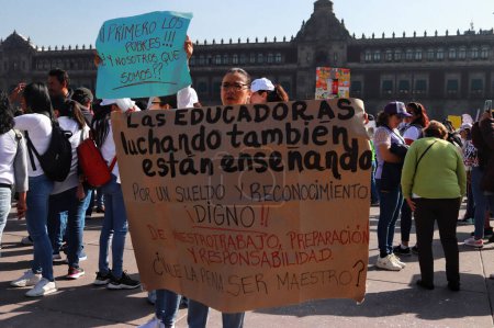 Photo for November 15, 2023 in Mexico City, Mexico: Teachers take part during a demonstration to  demand increase in  salaries and working conditions. at Mexico City downtown - Royalty Free Image