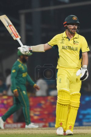 Photo for October 16, 2023, Kolkata ,India: Travis Head  of Australia plays a shot against South Africa during the semifinal match between Australia and South Africa of the ICC Men's Cricket World Cup at Eden Gardens Stadium - Royalty Free Image