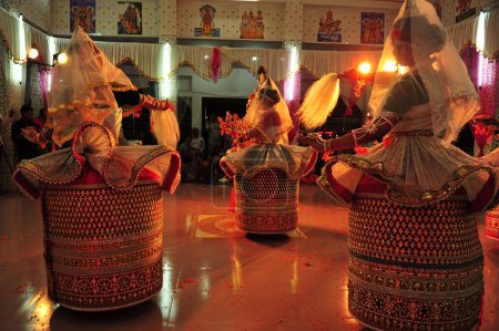 Photo for November 26, 2023, Sylhet, Bangladesh: Manipuri Girls costume traditional dress to perform musical art dance to celebrating Raas Leela festival at Mirza Jungle Manipuri Rajbari - Royalty Free Image
