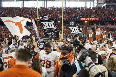 Photo for December 2, 2023, Arlington, Texas, United States: celebration after the conclusion of the 2023 Dr Pepper Big 12 Championship game between Texas and Oklahoma State - Royalty Free Image