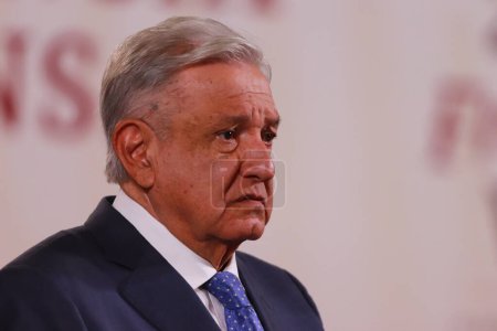 Photo for December 6, 2023 in Mexico City, Mexico: President of Mexico ospeaks during the daily morning press conference in front of reporters at the national palace - Royalty Free Image