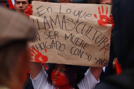 Téléchargez les photos : 6 décembre 2023 à Mexico, Mexique : Des membres de sociétés de protection des droits des animaux protestent contre le projet du ministre Yasmn Esquivel Mossa, qui vise à rendre la corrida sur la Plaza Mxico - en image libre de droit