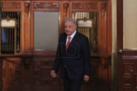 Photo for December 7, 2023. Mexico City, Mexico. This morning, Mexican President Andrs Manuel Lpez Obrador gave his morning press conference at the National Palace - Royalty Free Image