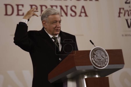 Photo for December 8, 2023, Mexico City, Mexico: The president of Mexico, Andres Manuel Lopez Obrador at the press conference at the National Palace in Mexico City - Royalty Free Image