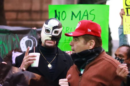 Photo for December 13, 2023 in Mexico City, Mexico: Members of the wrestling union protest to demand the immediate release of the wrestler Cuatrero, arrested in March of this year - Royalty Free Image
