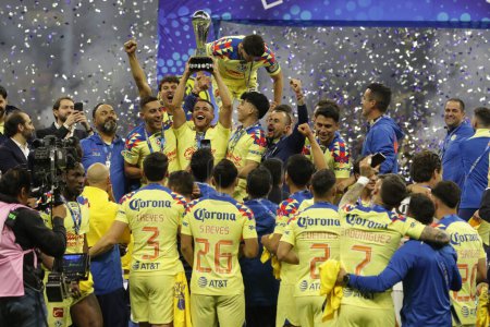 Photo for December 17, 2023, Mexico City, Mexico: Players  of Club America team celebrate the victory by beating Tigres of UANL after  the second leg between America and Tigres of the Mexican football championship final of the Opening  Tournament 2023 at the A - Royalty Free Image
