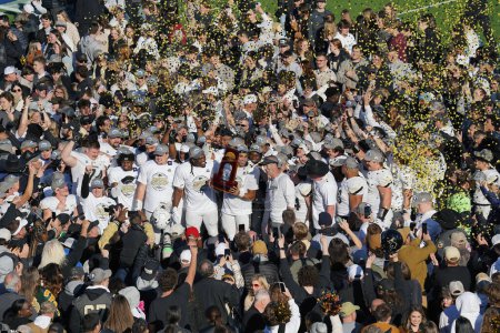 Photo for December 16, 2023, McKinney, Texas, United States: Harding players celebrate their NCAA Division II Football Championship victory after defeating 38-7 to Colorado School of Mines at McKinney ISD Stadium - Royalty Free Image