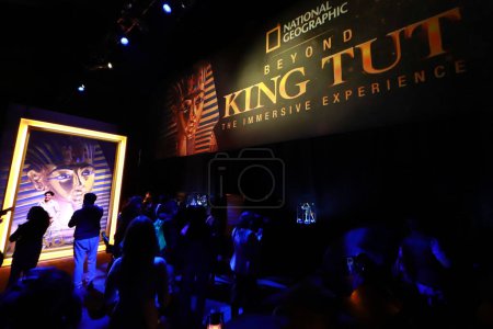 Photo for December 18, 2023 in Mexico City, Mexico: People take a tour of the exhibition 'Beyond Tutankhamun, the immersive experience', which reconstructs the tomb and treasures of Pharaoh Tutankhamun - Royalty Free Image