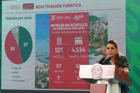 Photo for December 20, 2023, Acapulco, Mexico: Evelyn Salgado, Governor of the State of Guerrero speaks during the Mexican President Lopez Obrador briefing conference - Royalty Free Image
