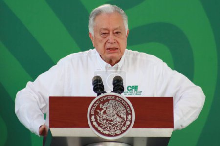 Photo for December 20, 2023, Acapulco, Mexico: Manuel Bartlett, director of the Federal Energy Commission speaks during the Mexican President Lopez Obrador briefing conference - Royalty Free Image