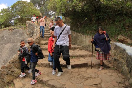 Photo for January 3, 2024, Bogota, Colombia: Tourist enjoy climb the Monserrate mountain to reach the summit at 2.350 meter above the City of Bogota in a walk - Royalty Free Image