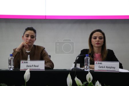 Photo for March 22, 2024, Mexico City, Mexico: Electoral advisors, Dania Paola Ravel and Carla Astrid Humphrey take part during  the Public Session of the Table of Representatives of the Presidential Debates - Royalty Free Image
