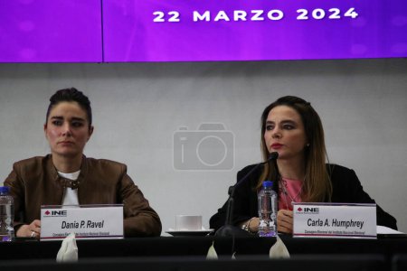 Photo for March 22, 2024, Mexico City, Mexico: Electoral advisors, Dania Paola Ravel and Carla Astrid Humphrey take part during  the Public Session of the Table of Representatives of the Presidential Debates - Royalty Free Image