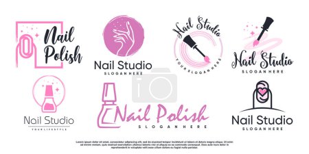 Nail logo collection with creative element concept Premium Vector