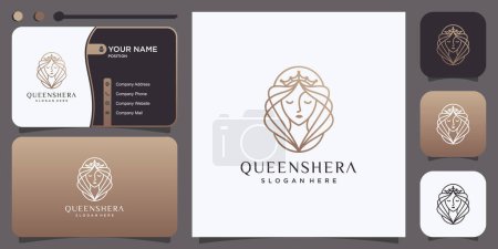 Téléchargez les illustrations : Design de logo Queen pour femme avec style ligne Premium Vector - en licence libre de droit