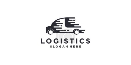 Téléchargez les illustrations : Logo logistique avec élément de voiture rapide Premium Vector - en licence libre de droit