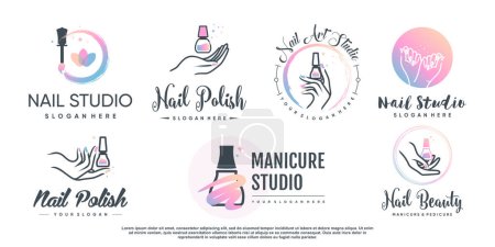 Set von Nagel Beauty Logo Design für mit kreativem Elementkonzept Premium Vector