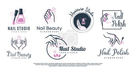 Set of nail beauty logo design for with creative element concept Premium Vector