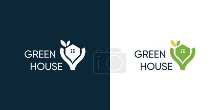 Téléchargez les illustrations : Modèle de conception de logo de maison verte avec idée de style moderne - en licence libre de droit