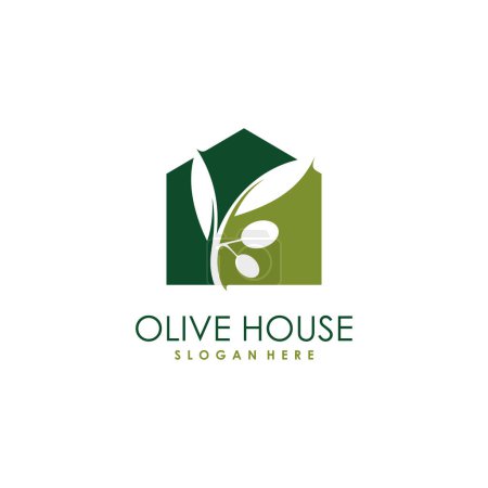 Téléchargez les illustrations : Logo Olive design avec style de maison moderne et unique - en licence libre de droit