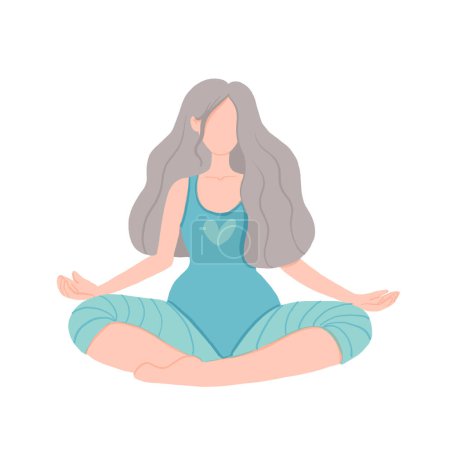 Téléchargez les illustrations : Illustration vectorielle d'une femme âgée faisant du yoga. Le concept d'un mode de vie sain, le sport et la méditation dans la vieillesse. AventureIsAgeless dans la pose de lotus. - en licence libre de droit
