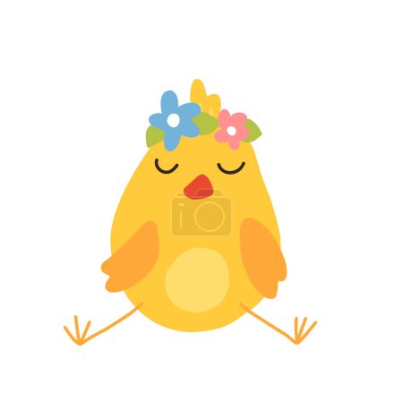 Ilustración de Cartoon Easter chick. Cute baby farm birds with yellow feathers. Cheerful little chickens activities. Funny domestic animals hatched from eggs. Isolated newborn poultry, vector set - Imagen libre de derechos