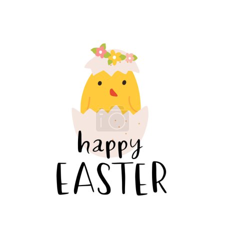 Ilustración de Cartoon Easter chick. Cute baby farm birds with yellow feathers. Cheerful little chickens activities. Funny domestic animals hatched from eggs. Isolated newborn poultry, vector set - Imagen libre de derechos