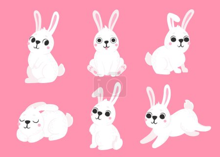 Set of Easter bunny in cartoon style. Colored Rabbit icon. Kids illustration drawing of easter rabbit white minimalist hand drawn vector illustration.