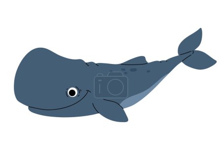 Vector cartoon illustrations of sperm whale on a white background. Flat cute icon of whale. Underwater world, ocean, underwater inhabitants.