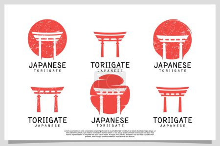 Ilustración de Set paquete japonés torii puerta logo diseño plantilla con concepto creativo Premium Vector - Imagen libre de derechos