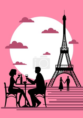 Ilustración de Escena vectorial El amor en París con la Torre Eiffel a la distancia - Imagen libre de derechos
