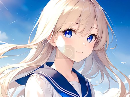 Foto de Anime manga linda chica en vestido azul - Imagen libre de derechos