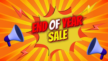 END OF YEAR SALE poster design, for end of year promotion, with vector megaphone.