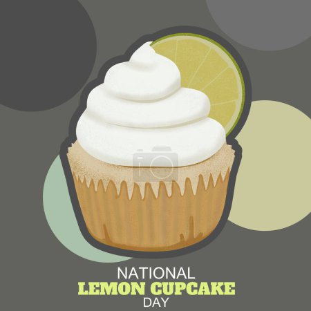 Foto de Día Nacional del Pastel de Limón vector. Cremoso cupcake amarillo con vector icono de limón. Cartel del Día del Pastel de Limón, 15 de diciembre. Día importante - Imagen libre de derechos