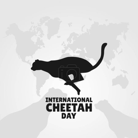 Foto de Día Internacional del Guepardo, silueta de guepardo con fondo de mapa del mundo. 4 de diciembre - Imagen libre de derechos