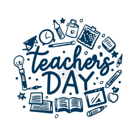 Creative Hand Lettering Text for Happy Teacher's Day Celebration on Decorative Doodle