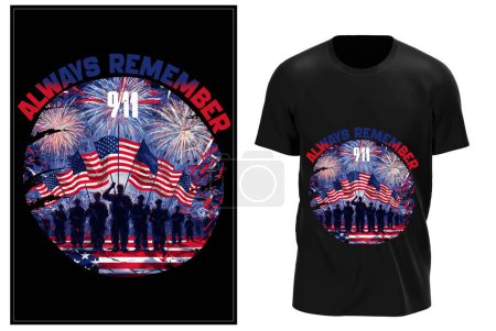 911 USA Patriot Day T-Shirt Design. Amerikanische Flagge Patriot Day T-Shirt Vector