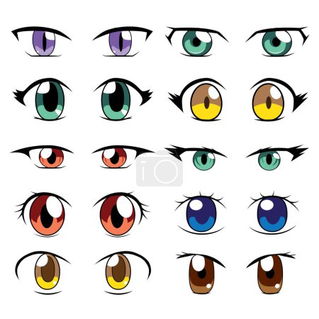 Illustration for Illustration of anime eye colorful collection - Royalty Free Image