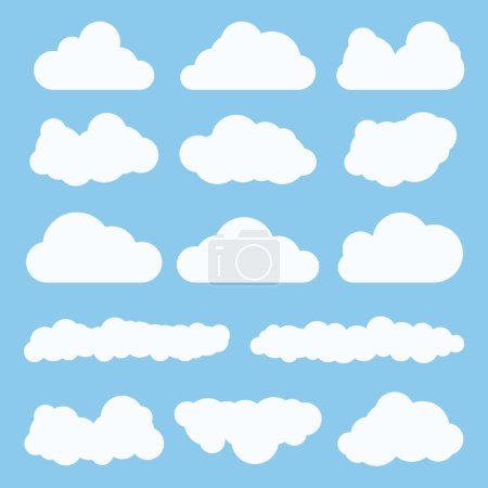 Téléchargez les illustrations : Illustrations de vecteur de nuages set plat illustration clipart du ciel bleu - en licence libre de droit