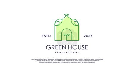 Téléchargez les illustrations : Logo de la maison verte linéaire avec illustration vectorielle d'icône de conception de feuille - en licence libre de droit