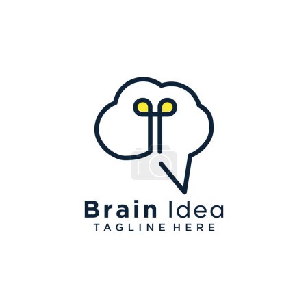 Téléchargez les illustrations : Logo d'idée de cerveau avec lineart simple et conception d'idée créative - en licence libre de droit