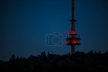 Photo for Red illuminated TV tower at night in Bielefeld - Royalty Free Image