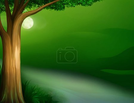 Illustration for Just captured the most breathtaking scene - a majestic tree bathed in the soft glow of sunlight. The vibrant green leaves against the backdrop of the clear blue sky create a stunning outdoor painting. Nature's beauty never ceases to amaze me. - Royalty Free Image