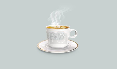 Taza de café 3D render. Fondo de taza de té caliente. Fondo fresco de la mañana. Manipulación Fondo creativo. Copa prese sobre fondo blanco.  