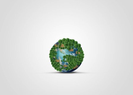 Photo for World environment day 2024. Green World map and 3D tree. World Map Green Planet Earth Day or Environment day Concept. environment day banner, poster, social media post, placard, template etc. - Royalty Free Image