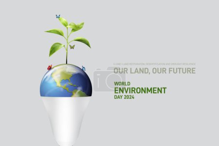 World Environment Day 2024. Land restoration, desertification and drought resilience. Ecology concept. World Environment Day led light creative banner, poster, social media post, billboard, post card.
